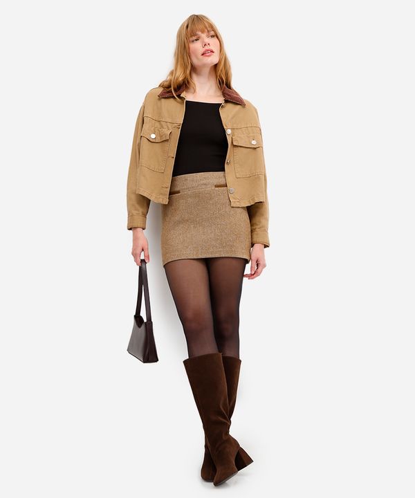 minissaia feminina texturizada chevron marrom 44