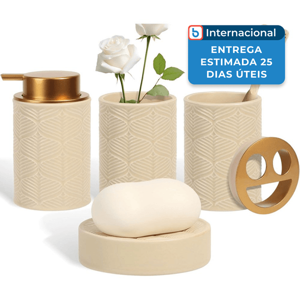 Conjunto para Banheiro 4 Peças Kukikan de Cerâmica Bege A-MBI