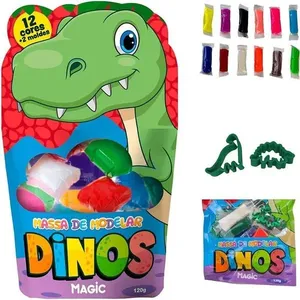 Massa de Modelar Dino 120g com 12 Cores e 2 Moldes de Dinossauros Criativa Estofados Massa de Modelar Dino 120g com 12 Cores e 2 Moldes Criativa Estofados