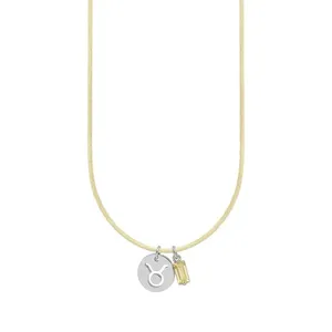 Colar de Signo Touro Amarelo com Zircônia e Aço Amarelo Ajustável