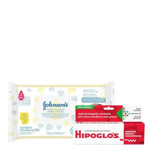 Kit Lenço Umedecido Johnson's Baby RN Sem Fragrância 96 Unidades + Pomada Preventiva De Assaduras Hipoglós Original 120g