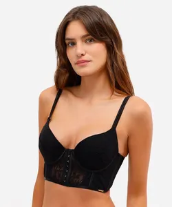 sutiã cropped de renda tule poá com bojo e aro verde - preto 40