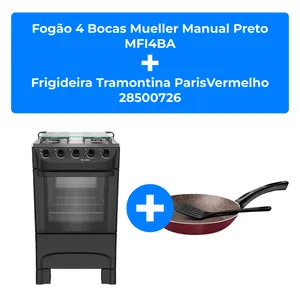 Fogão 4 Bocas Mueller Manual Preto MFI4BA + Frigideira Tramontina ParisVermelho 28500726