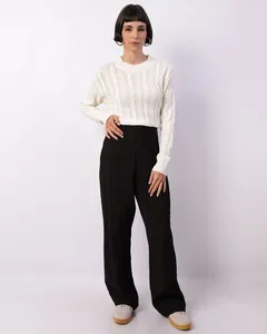 Calça Feminina Poliviscose Reta Com Frisos Preta 46