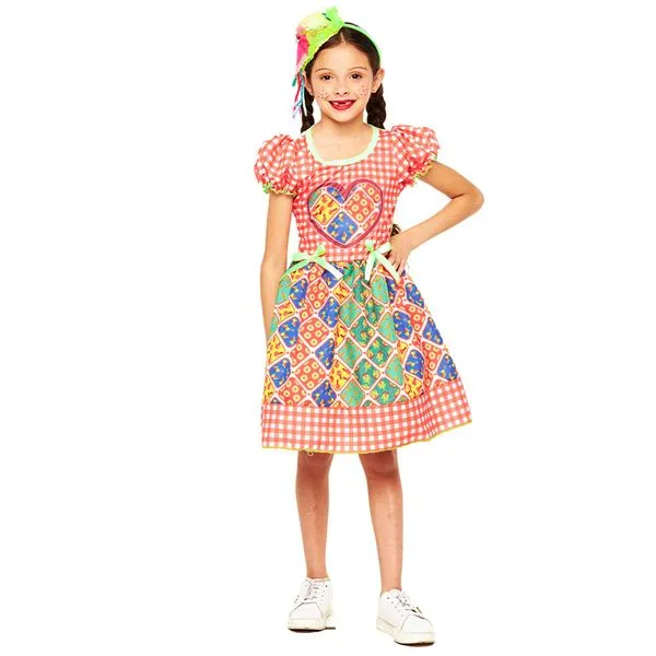 Vestido Junino Infantil Estampa Quitéria Tamanho G JN7027G - Fantasias Super