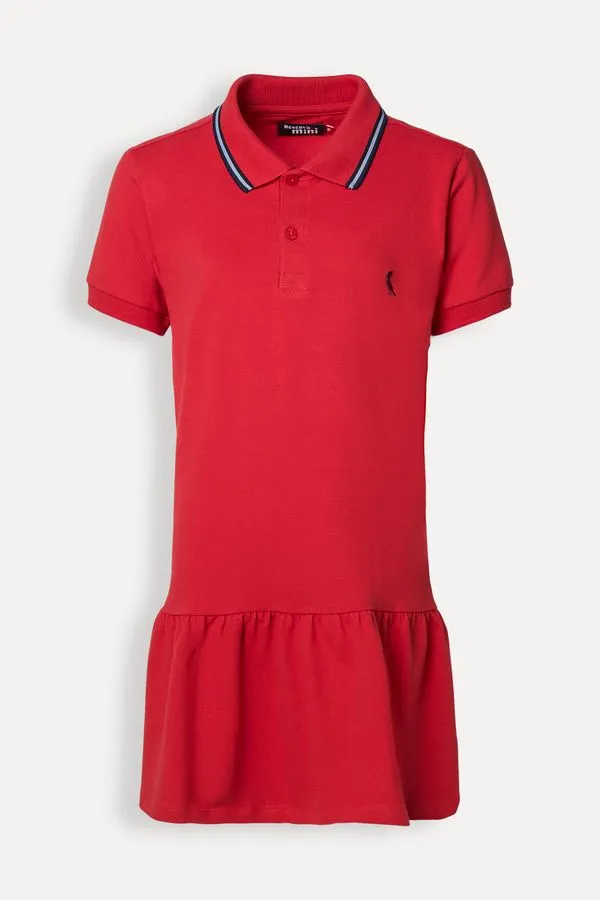 Vestido Polo Menina 3 Frisos Vermelho Terra - 12
