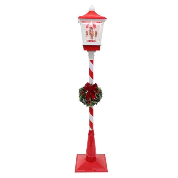 Poste Natalino Animado Florarte Com Som E Neve 184cm Vermelho E Branco (MP)