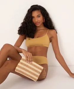 biquíni top regata com lurex proteção uv50 dourado P