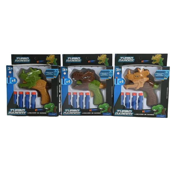 Lançador Turbo Dino com 4 Dardos Plástico Sortido LM3212 - honeyhome