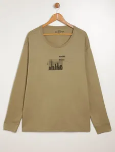 Camiseta Manga Longa Plus Size Masculina MARROM G1