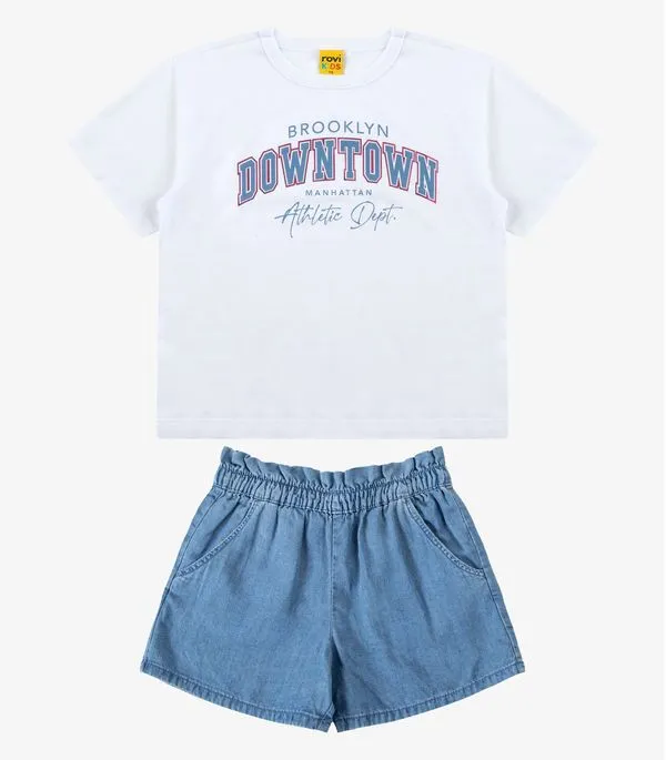 Conjunto Blusa com Shorts Menina Rovi Kids Branco 14