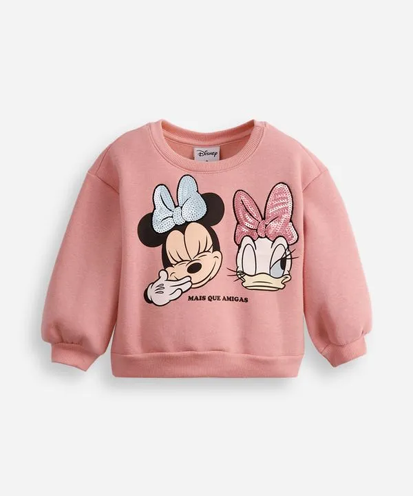 blusão de moletom infantil minnie e margarida mais que amigas - rosa velho 2