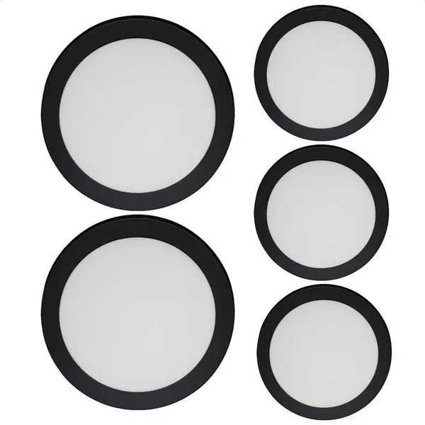 Kit 5 Painéis LED Redondo Sobrepor 24W Bivolt Preto 3000K Blumenau