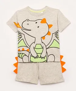 pijama infantil de algodão dragão manga curta cinza mescla 1