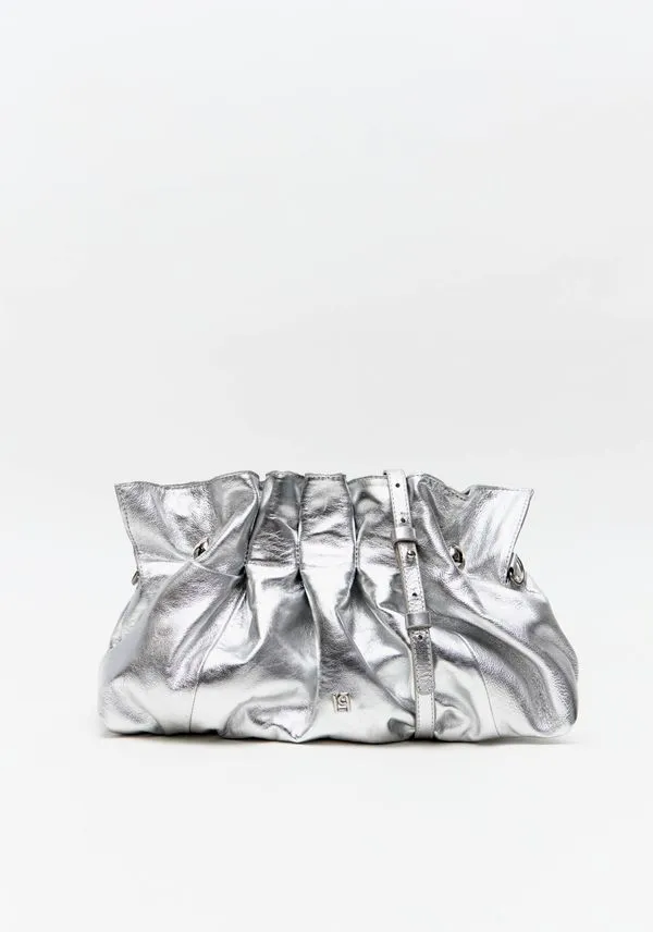 Bolsa Clutch Couro Com Metal LP Cinza U