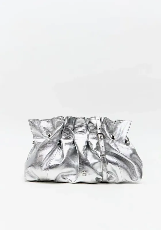 Bolsa Clutch Couro Com Metal LP Cinza U