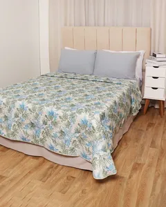 Colcha Queen Andreza Matelassê Dupla Face Viés Estampada Floral Off White UN