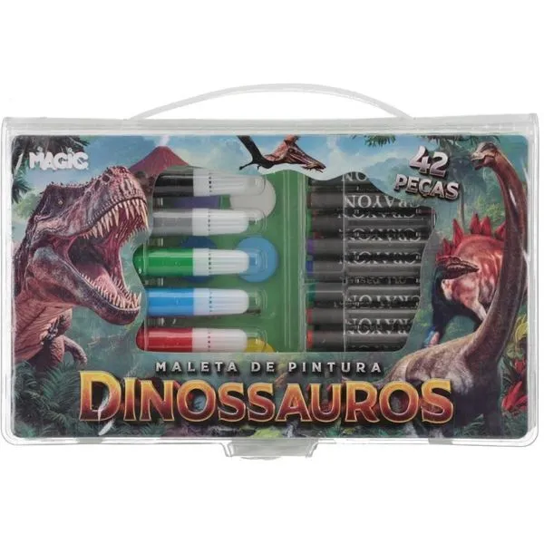 Maleta de Pintura Dinossauros 42 Peças com Lápis Canetinhas e Acessórios Maleta de Pintura Dinossauros 42 Peças com Acessórios