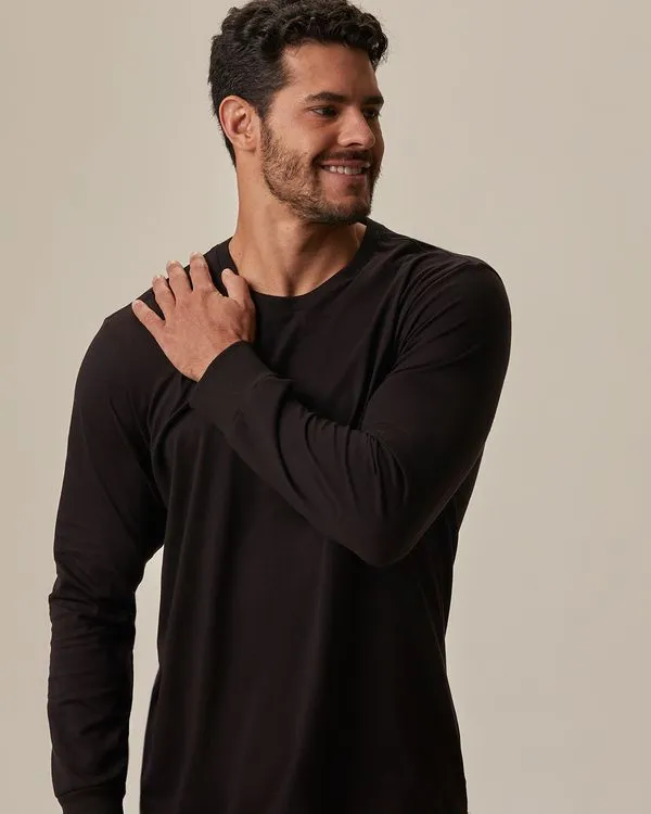 Camiseta Masculina Regular Manga Longa Em Malha Comfy Touch Preto - GG