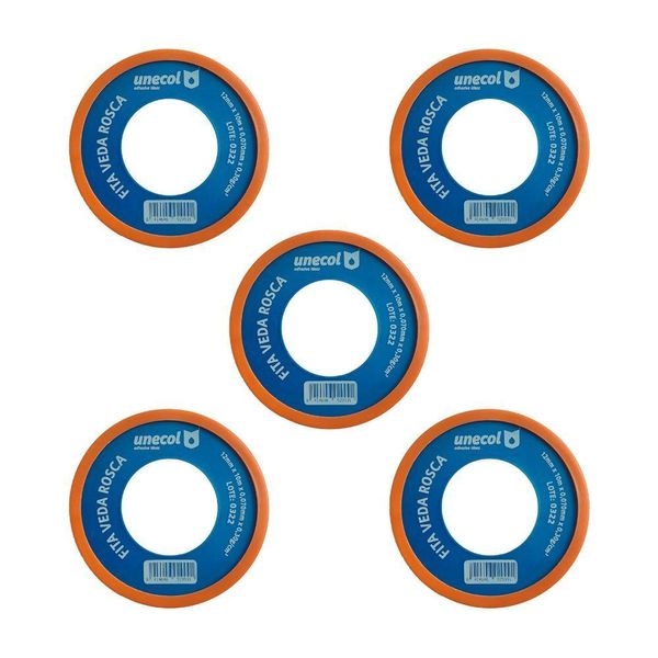 Kit 5 Fitas Veda Rosca 12mm 10 Metros Vedação Hidráulica Canos Torneiras Teflon