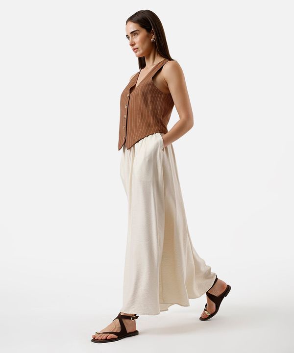 saia longa feminina de viscose texturizada bege 36