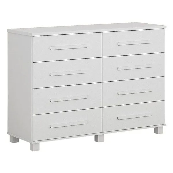 Cômoda San Marino 8 Gavetas em MDF com Puxador em Madeira Branco com Corrediça Telescópica Cômoda San Marino 8 Gavetas em MDF com Puxador em Madeira Branco Brilhante