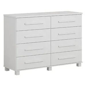 Cômoda San Marino 8 Gavetas em MDF com Puxador em Madeira Branco com Corrediça Telescópica Cômoda San Marino 8 Gavetas em MDF com Puxador em Madeira Branco Brilhante