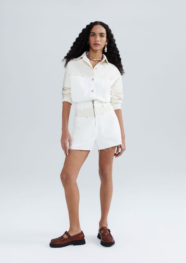 Shorts Feminino Cintura Média Em Sarja Bicolor - Off white 042