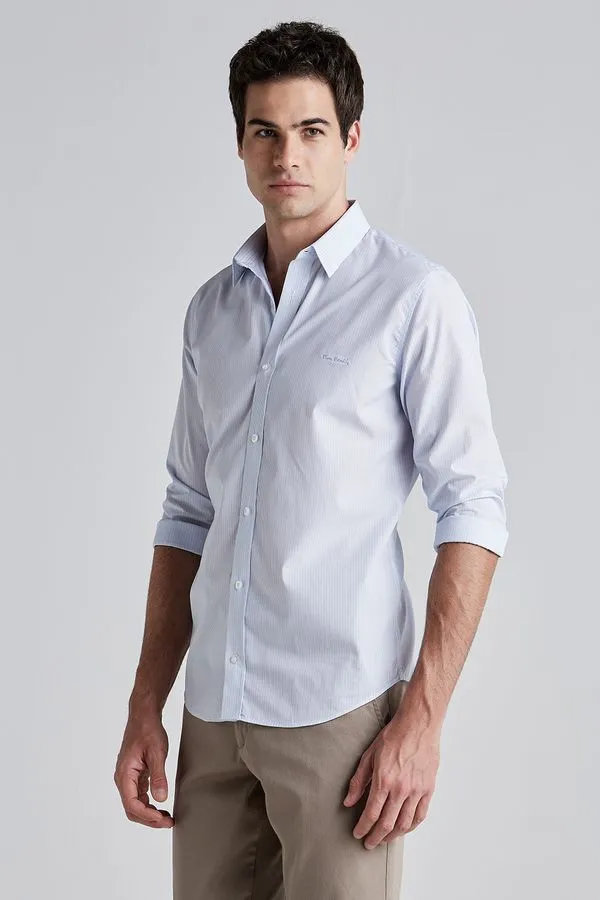 Camisa Clássica Manga Longa Listrada - Azul - 6