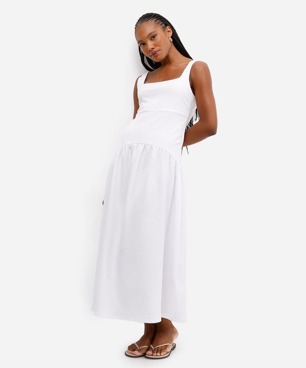 vestido midi de malha texturizada e alça branco GG
