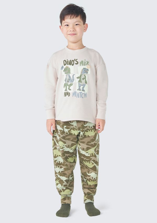 Pijama Infantil Menino Manga Longa Estampado Em Moletom - Bege 010
