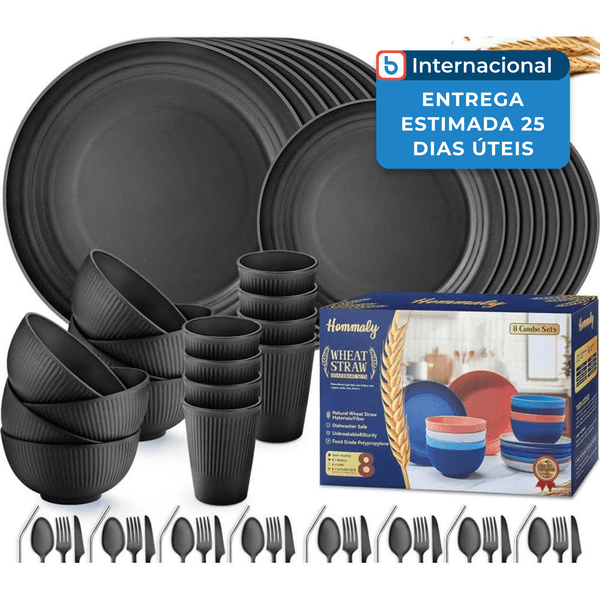 Jogo de Louça 64 Peças Hommaly Porcelana Preto A-MBI