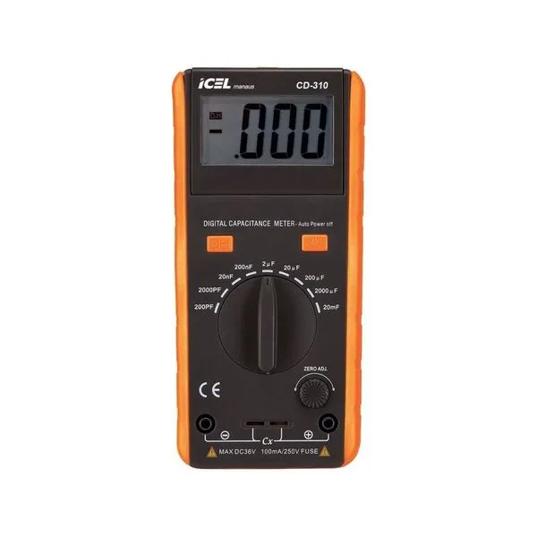 Capacímetro Digital CD-310 para Medição de Capacitâncias de 200pF Até 20000uF com Display LCD Icel Capacímetro Digital CD-310 para Medição de Capacitâncias de 200pF Até 20000uF Icel