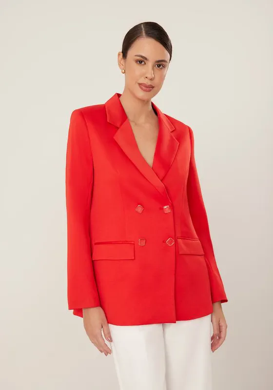 Blazer Alfaiataria Oversized com Abotoamento Duplo VERMELHO ACEROLA P