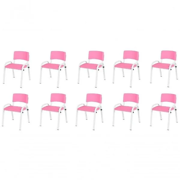 Kit 10 Cadeiras Infantil Iso, Escola, Base Branco- Rosa