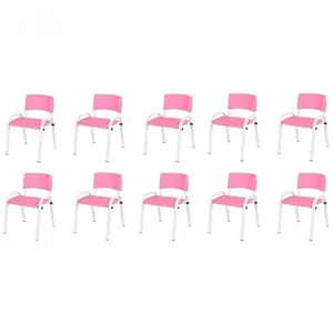 Kit 10 Cadeiras Infantil Iso, Escola, Base Branco- Rosa
