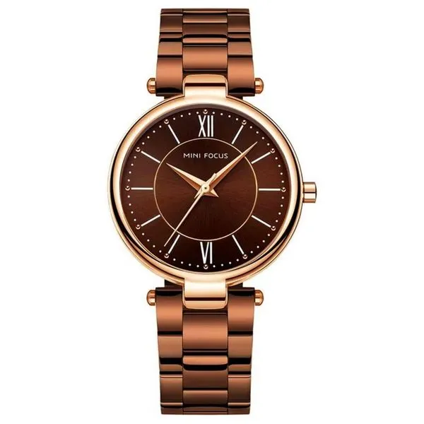 Relógio Feminino Pulseira De Aço Inoxidável á Prova D´agua Quartzo Marrom