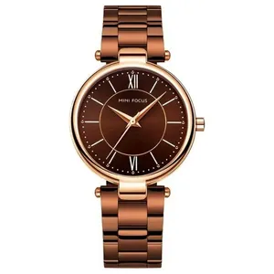 Relógio Feminino Pulseira De Aço Inoxidável á Prova D´agua Quartzo Marrom