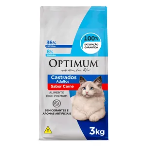 Ração Optimum para Gatos Adultos Castrados Carne 3 kg