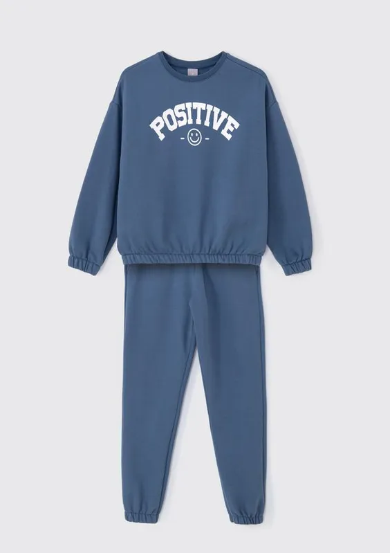Conjunto Infantil Menina Longo Com Estampa Em Moletom Peluciado - Azul 008
