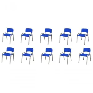 Kit 10 Cadeiras Infantil Iso Escola Base Cinza Azul
