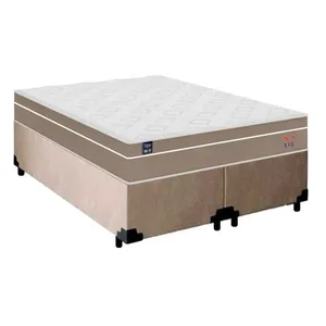 Cama Box Casal Bipartido Suede + Colchão Lis Molas Ensacadas Plumatex 138x188x64cm Bege