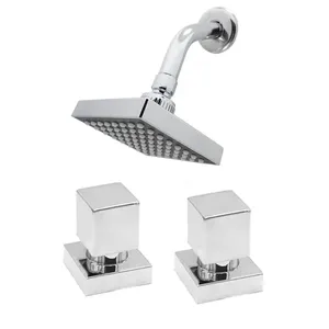 Kit Chuveiro Ducha Quadrado Cromado a Gás de Parede com 2 Acabamentos Registro Luxo Inox Shop Hidráulica Kit Chuveiro Ducha Quadrado a Gás de Parede com Acabamentos Registro Inox Shop Hidráulica