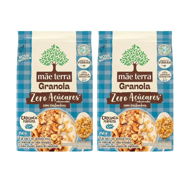 Kit Granola Com Castanhas Zero Açúcar Vegana - Mãe Terra 2 Unidades 250g