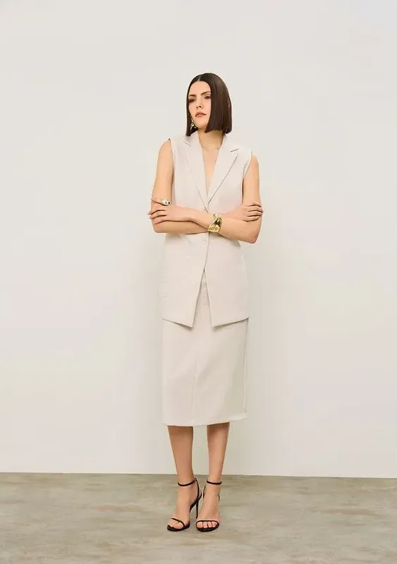 Colete Iódice Solto Sem Manga Alongado Off White P