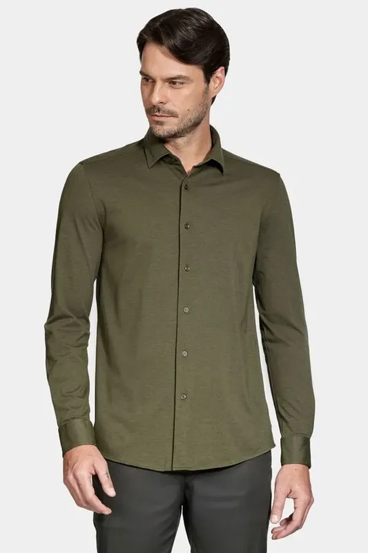Camisa Manga Longa Slim Piquet de Malha Verde - GG