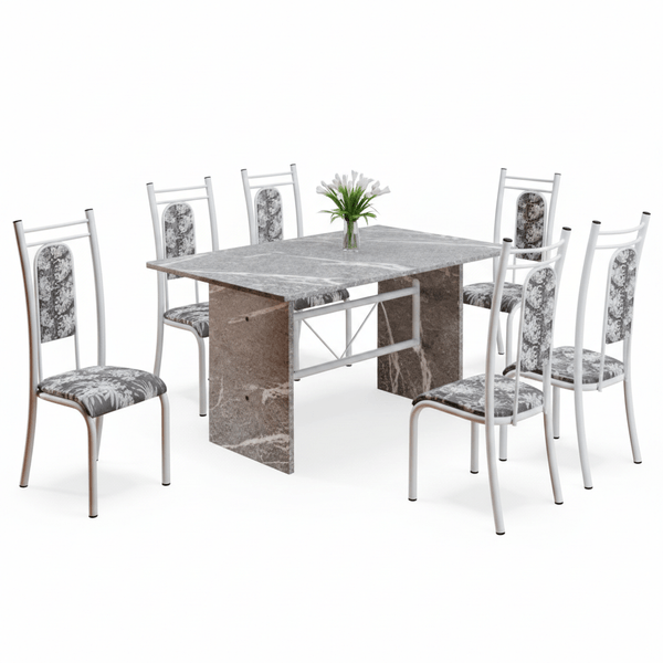 Conjunto de Mesa Paris 1,40m com 6 Cadeiras e Base Granito Topázio - Teixeira