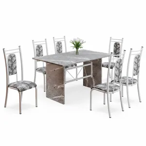 Conjunto de Mesa Paris 1,40m com 6 Cadeiras e Base Granito Topázio - Teixeira
