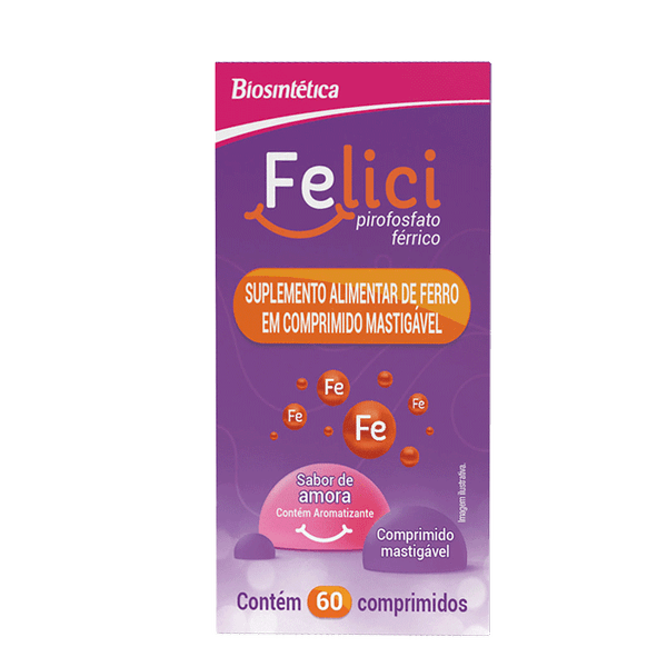 Complemento Alimentar Felici Ferro Amora 60 Comprimidos Mastigáveis