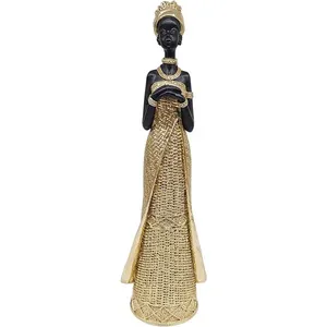 Estatueta Mulher Africana Resina Dourada 6,2x6,2x27cm LM2867 - honeyhome